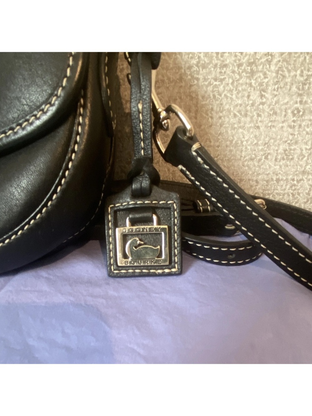 Dooney & Bourke Black Leather Mini Saddle Crossbody with Gold Hardware - Picture 2 of 15